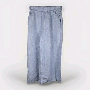 Reformation Blue White Striped Linen Pants Wide Leg Crop Elastic Waist Small/Med